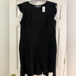 LOFT Elegant Black Mini Dress with Ruffle Detail
